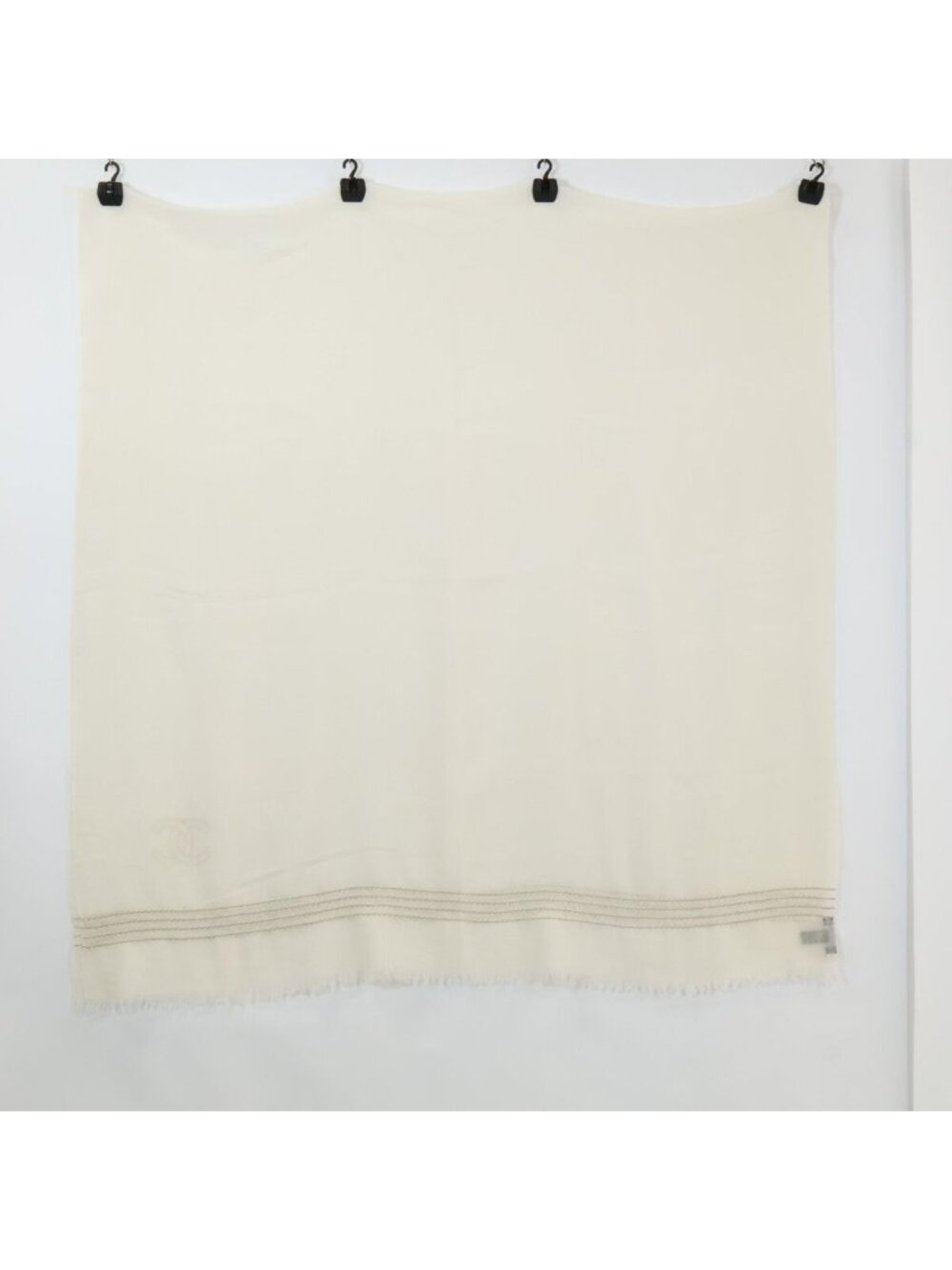 Chanel CC Logo Chain Embroidery Wool Scarf - Picture 2 of 5